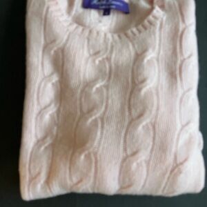 Ralph Lauren Women’s Cashmere Purple Label Pink Cable Knit Sweater Size Small